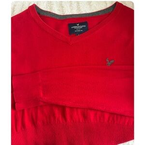 American Eagle Outfitters V-Neck Sweater in Bold Red